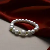 Браслет жемчуг &laquo;Подарок моря&raquo; с жемчугом, шар № 6,8,10, цвет белый в золоте, d=6.5 см