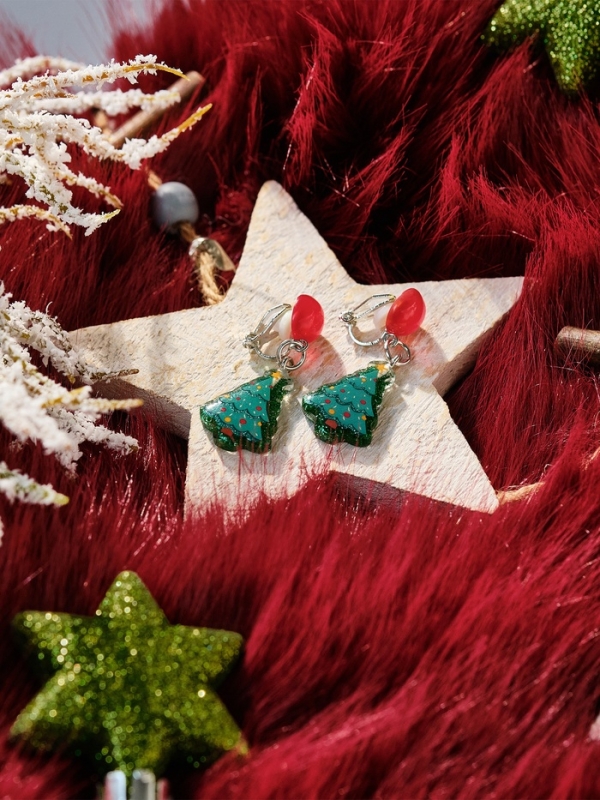 Клипсы детские Клипсы детские "Выбражулька" ёлка, круг, цвет зелено-красный