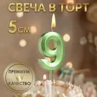 Свеча в торт на шпажке «Цифра 9», зеленая, 5 см