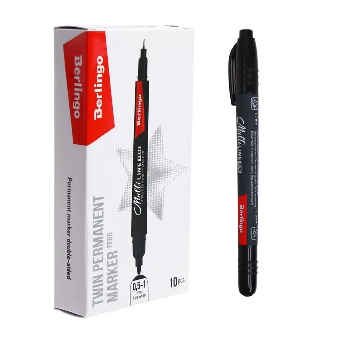 Маркер перманентный Berlingo, чёрный, двухсторонний, узел 1.0 мм/0.5 мм