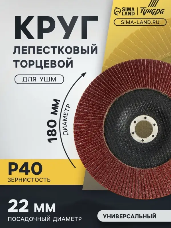 Круг лепестковый торцевой ТУНДРА, 180&times;22 мм, Р40
