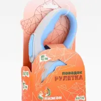 Рулетка - поводок для собак, лента 5 м, голубая, серая