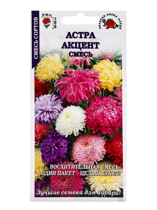 Семена Астра Акцент смесь сортов /Сотка/ 0,2г/ h-60-80см, d-6-10см/*1500 Семена Астра Акцент смесь сортов /Сотка/ 0,2г/ h-60-80см, d-6-10см/*1500