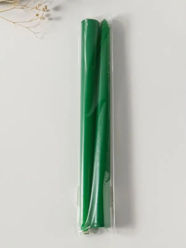 Набор свечей античных 25 см, 2 шт., 58 г, 7 ч, зелёный