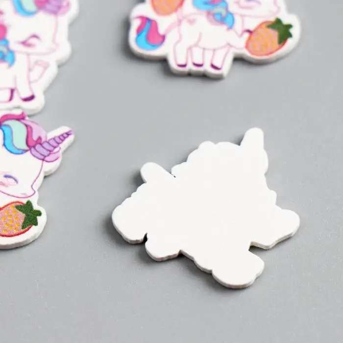 Декор для творчества дерево  Декор для творчества дерево "Единороги и радуга" набор 10 шт 2,2х2,4 см