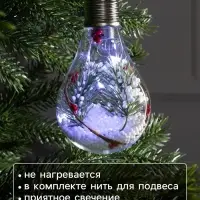 Ёлочный шар &laquo;Ветка ели&raquo;, 5 LED, от батареек, свечение белое