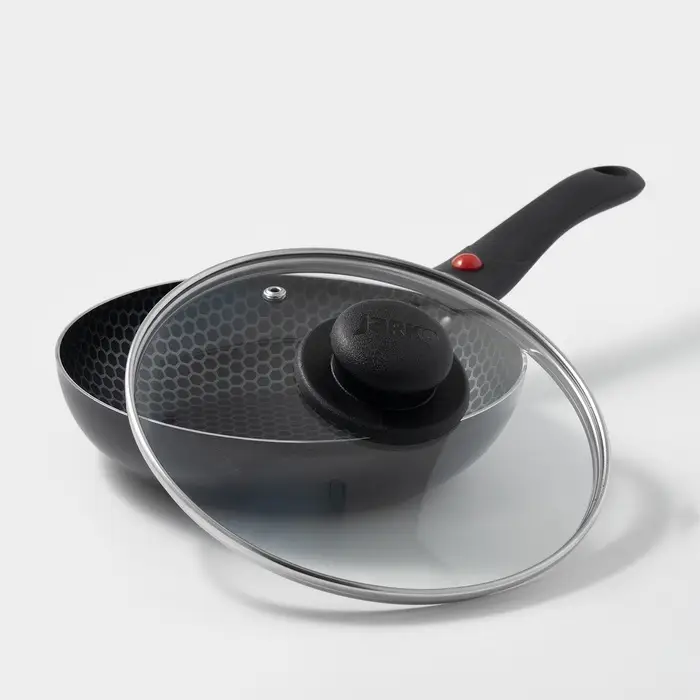 Сковорода Forever, d=20 см, стеклянная крышка, съёмная ручка, антипригарное покрытие, алюминий, чёрная