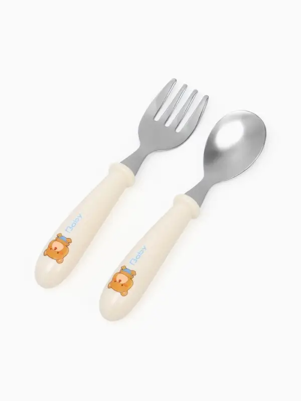 Набор детских столовых приборов в футляре: вилка, ложка Крошка Я бежевый Набор детских столовых приборов в футляре: вилка, ложка Крошка Я бежевый