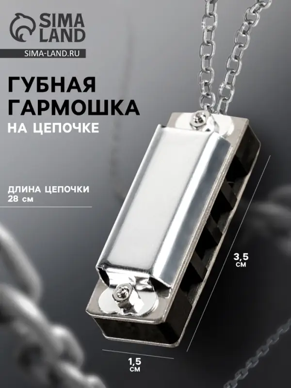 Губная гармошка Music Life 4 отверстия, 8 тонов, 3.5&times;1.5&times;1 см, цепь 28 см, серебристая