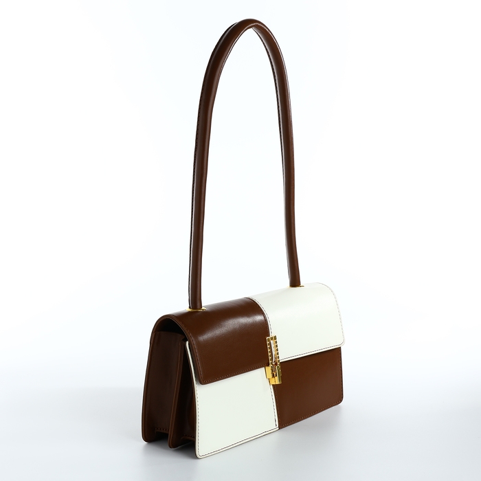 Сумка-мессенджер на клапане, цвет белый/коричневый Сумка-мессенджер на клапане, цвет белый/коричневый