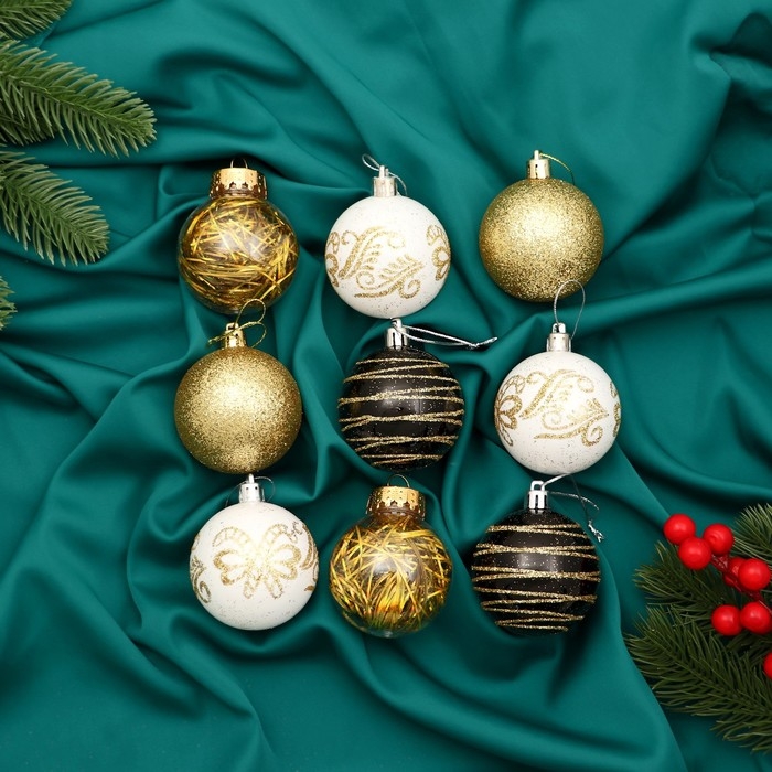 Набор шаров пластик d-6 см, 9 шт Набор шаров пластик d-6 см, 9 шт "Мелодия" орбита диско элит золото, микс