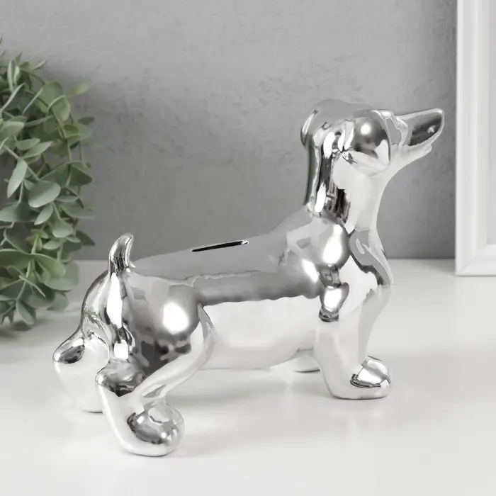 Копилка для денег &laquo;Такса серебристая&raquo;, керамика, 24.5&times;10.5&times;16.5 см