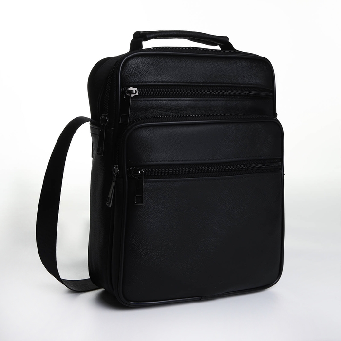 Сумка мужская на молниях, длинный ремень, цвет чёрный Сумка мужская на молниях, длинный ремень, цвет чёрный