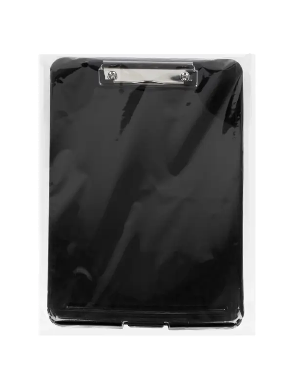 Планшет с прижимом формат А4 пластик черный, с коробкой для хранения бумаг