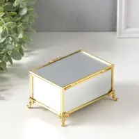 Шкатулка стекло с металлическим каркасом "Зеркальная на ножках" золото 12х8х7,3 см