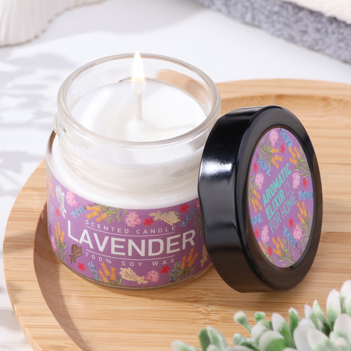Свеча ароматическая в банке  Свеча ароматическая в банке "Лаванда и шалфей", совый воск, 80 г
