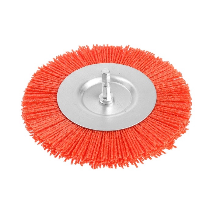 Щетка нейлоновая для дрели ТУНДРА, со шпилькой, плоская, 125 мм Щетка нейлоновая для дрели ТУНДРА, со шпилькой, плоская, 125 мм