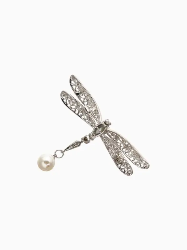 Брошь &laquo;Стрекоза&raquo;, подвижный хвостик, белая, синий в серебре