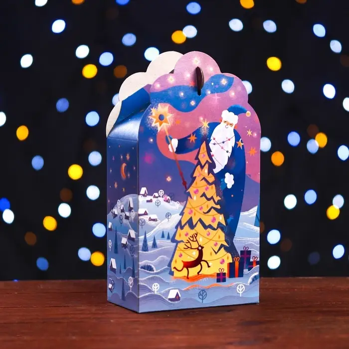 Подарочная новогодняя коробка «Фантазия» в фиолетовом, упаковка, 12×7×23 см