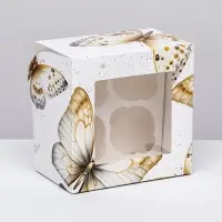 Коробка подарочная для 4 капкейков &laquo;Бабочки&raquo;, 16&times;16&times;10 см, с окном