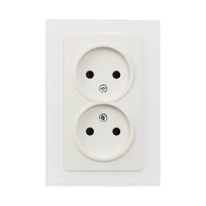 Розетка TOT Matte Glass, 10 А, стекло, скрытая, двухместная, без заземления, белая