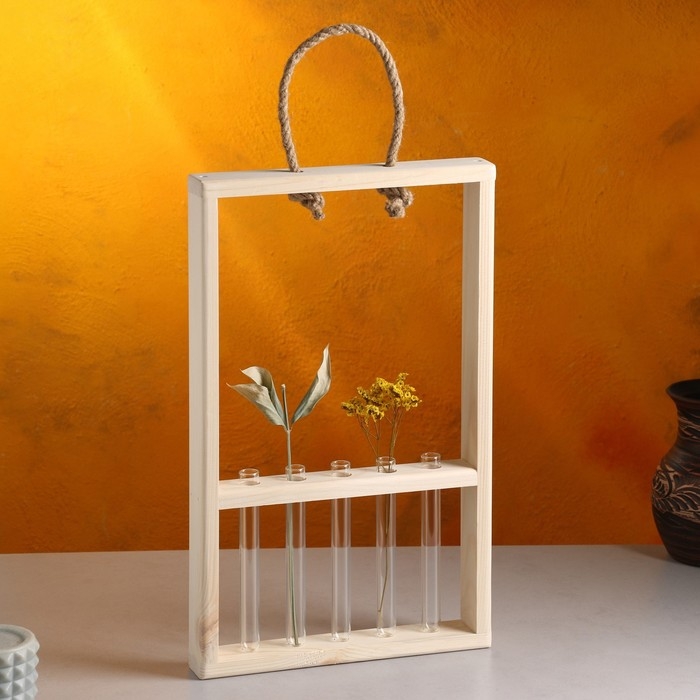 Кашпо деревянное 26×5×40 см с 5 колбами 15 см  Кашпо деревянное 26×5×40 см с 5 колбами 15 см "Рамка Экстра Слим", ручка Дарим Красиво