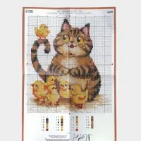 Вышивка крестиком &laquo;Пушистый котик и цыплята&raquo;, набор для творчества, 16&times;18 см