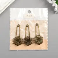 Декор металл для творчества "Булавка с цветком" под латунь (J-25) 5,5х2,5 см