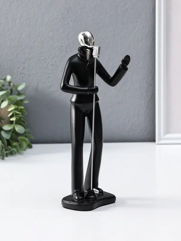 Сувенир полистоун "Вокалист" чёрный с серебром 6,5х10х26,5 см