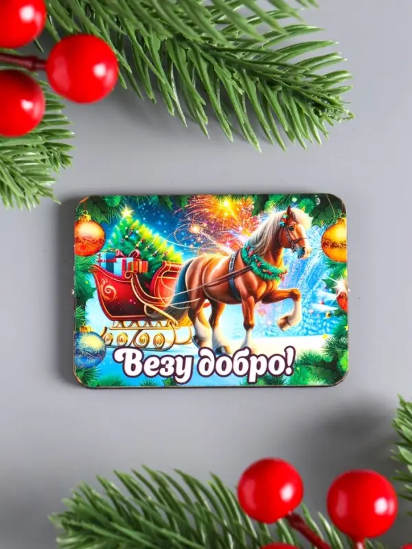 Набор новогодних магнитов 6 шт "Везу добро" 6х4,5 см