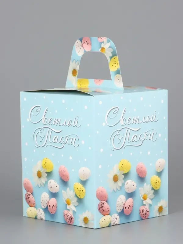 Коробка подарочная пасхальная с окном «Небесная голубая» 15×15×18 см