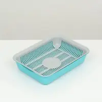 Туалет для кошек, 34.5&times;25.5&times;7.5 с, с сеткой, пластик, серый, бирюзовый