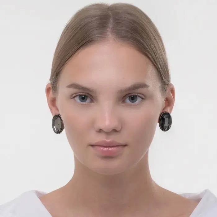 Серьги клипсы для ушей QF &laquo;Овал&raquo;, цвет серебро, серый