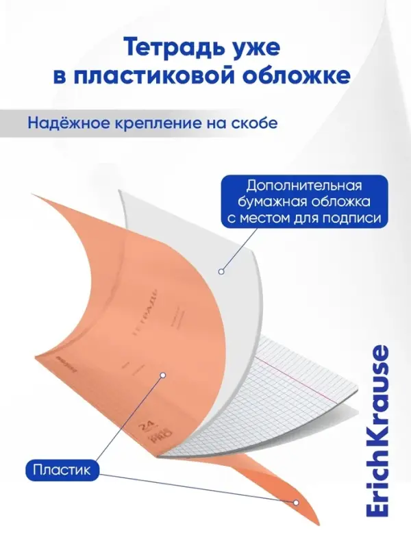 Тетрадь 24 листа в клетку ErichKrause &laquo;Классика CoverPro Neon&raquo;, пластиковая обложка, оранжевая