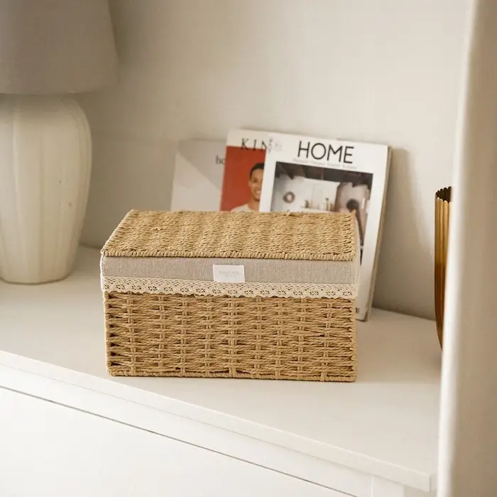 Корзина для хранения с крышкой SL Home, плетёная, ручной работы, 35&times;25&times;19 см, МИКС узора