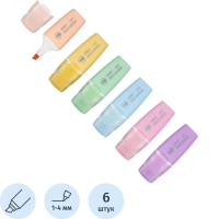 Набор текстовыделителей мини Deli 1-4 мм, скош.нак.,6цв, пастельн. EU377