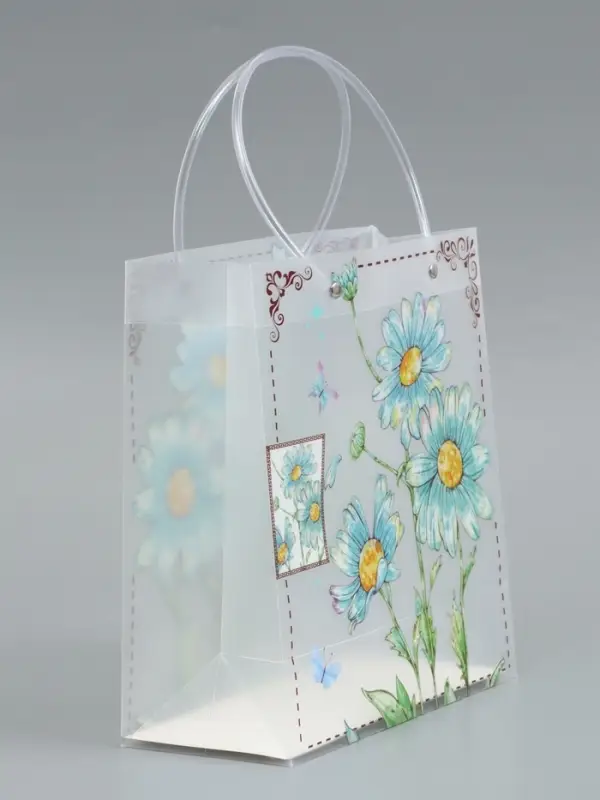 Пакет подарочный прозрачный, "Ромашки-васельки", 22 х 10 х 24 см