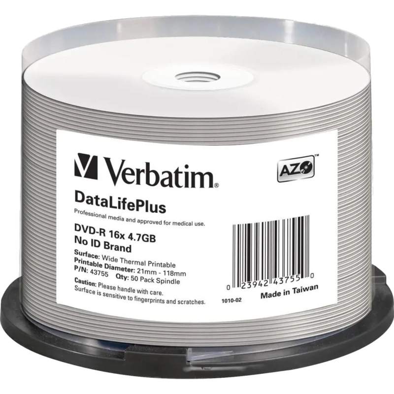 Носители информации DVD-R Verbatim 4.7Gb 16x Cake 50шт/уп Printable (43755)