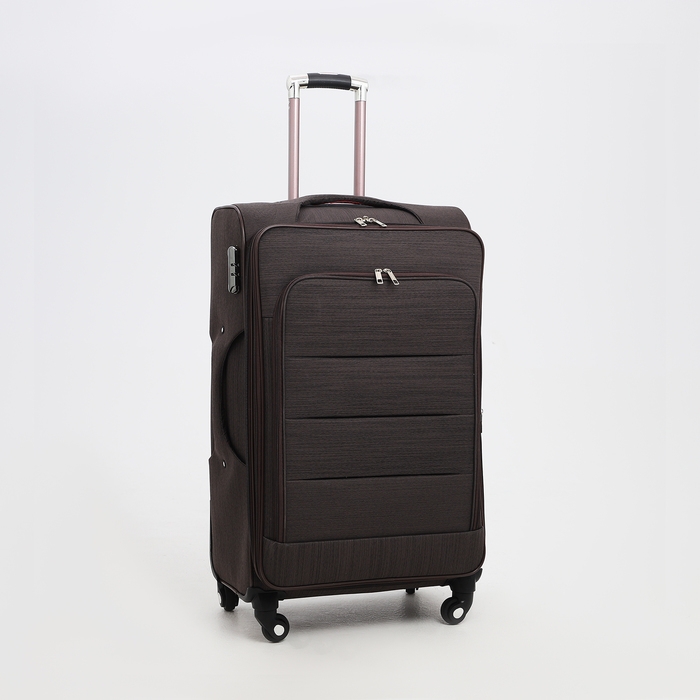 Чемодан большой 95 л (L), отдел на молнии, с расширением, кодовый замок, 4 колеса, наружный карман, цвет коричневый Чемодан большой 95 л (L), отдел на молнии, с расширением, кодовый замок, 4 колеса, наружный карман, цвет коричневый