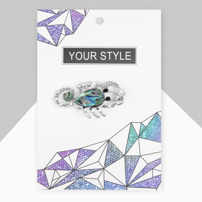 Брошь «Галиотис» скорпион с жемчужиной, цвет зелёный в серебре Брошь «Галиотис» скорпион с жемчужиной, цвет зелёный в серебре