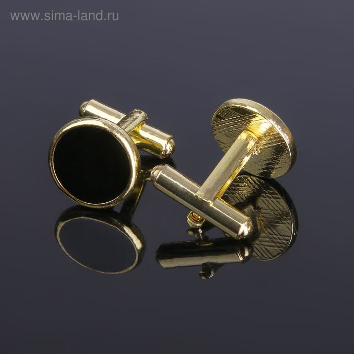 Запонки металлические «Круг» с эмалью , цвет чёрный в золоте
