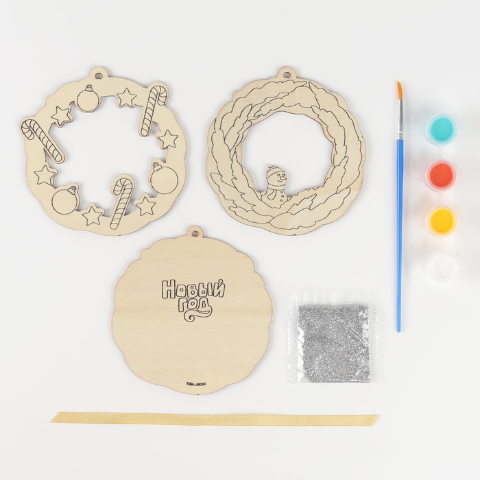 Ёлочная подвеска из дерева своими руками на новый год «Венок», новогодний набор для творчества Ёлочная подвеска из дерева своими руками на новый год «Венок», новогодний набор для творчества