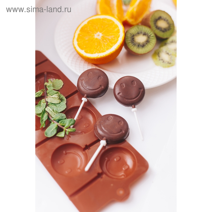 Форма для леденцов Доляна «Смайл», силикон, 24×9,5 см, 6 ячеек (d=4 см), с палочками, цвет МИКС Форма для леденцов Доляна «Смайл», силикон, 24×9,5 см, 6 ячеек (d=4 см), с палочками, цвет МИКС