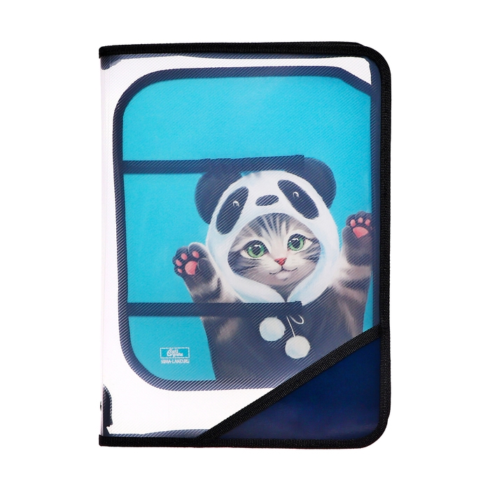 Папка для труда А4, 325 х 230 х 25 мм, молния вокруг, откидная планка, пластиковая, ПТР-1, Calligrata  Папка для труда А4, 325 х 230 х 25 мм, молния вокруг, откидная планка, пластиковая, ПТР-1, Calligrata "Котик панда"