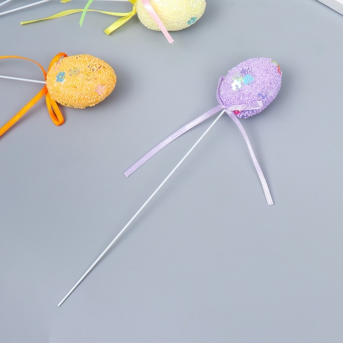 Декор пасхальный на палочке  Декор пасхальный на палочке "Яйцо посыпка цветы" набор 6 шт яйцо 3х4 см 19х3х3 см