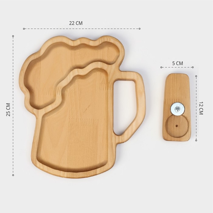 Подарочный набор деревянной посуды Adelica «Пивная кружка», блюдо для подачи, открывашка для бутылок, 25×22×1,8 см, 12×5×1,8 см, берёза Подарочный набор деревянной посуды Adelica «Пивная кружка», блюдо для подачи, открывашка для бутылок, 25×22×1,8 см, 12×5×1,8 см, берёза