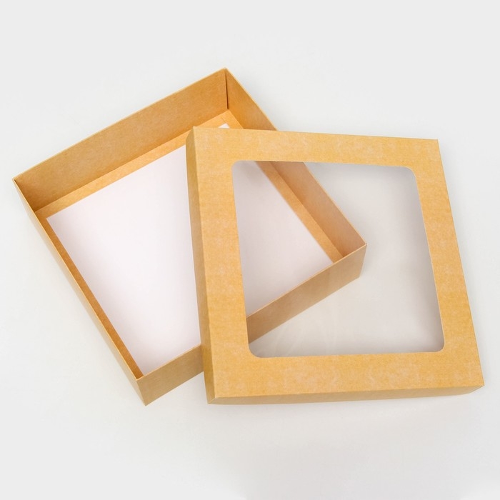 Коробка подарочная складная, упаковка, крышка-дно,с окном, крафт, 23 х 23 х 6,5 см Коробка подарочная складная, упаковка, крышка-дно,с окном, крафт, 23 х 23 х 6,5 см