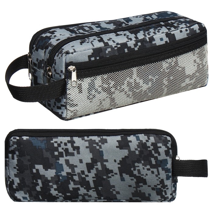 Пенал мягкий 3 отделения, 90 х 215 х 80 мм, объёмный, с ручкой,Calligrata, Пенал мягкий 3 отделения, 90 х 215 х 80 мм, объёмный, с ручкой,Calligrata, "Миллитари" серый