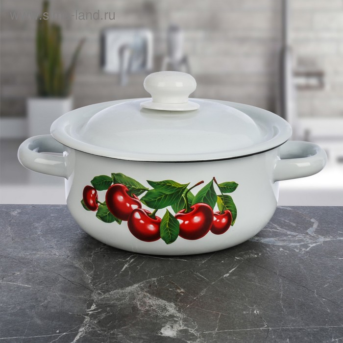Кастрюля эмалированная 1,5 л, декор МИКС, цвет белый Кастрюля эмалированная 1,5 л, декор МИКС, цвет белый