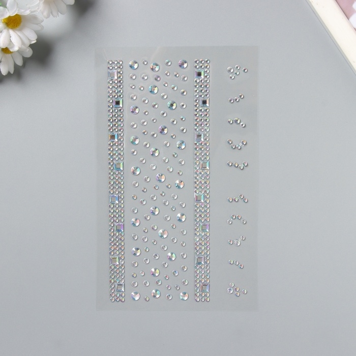 Наклейка пластик стразы "Квадратная дорога" серебро 22,5х11,5 см